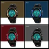 A collage of four different colored SKMEI watches: gold, blue, red, and black. Náhled obrázku produktu