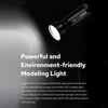 A studio light is shown in use, with text describing its features. Produktbild-Vorschau