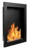 A black ethanol fireplace with flames burning inside, set against a white background. Voir les images du produit