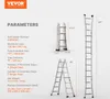Product parameters and dimensions for a telescopic ladder. Náhľad obrázku produktu