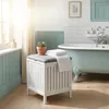 Relaxdays wasmand met zitfunctie, walnootkleur, met bekleed Productafbeelding-voorbeeld 2