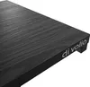 A close-up view of the corner of a black wooden table with a logo on the side. Produktbild-Vorschau