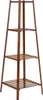 A tall, narrow, dark brown bamboo plant stand with four slatted shelves. Produktbild-Vorschau