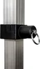 A close-up of a black clamp with a silver ring attached to a silver pole. Produktbild-Vorschau