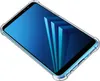 A transparent phone case with a blue abstract wallpaper on a white background. Produktbild-Vorschau