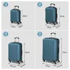 Four different sizes of teal hard-shell suitcases are displayed with their dimensions. Náhľad obrázku produktu