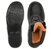 A pair of black winter work boots shown from a top-down view, with one boot showing the sole and the other showing the fur lining. Produktbild-Vorschau