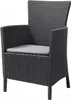 A dark gray wicker armchair with a light gray cushion, shown against a white background. Produktbild-Vorschau
