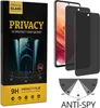 The image shows the packaging of a privacy screen protector for a smartphone, along with a depiction of the product itself and its features. Produktbild-Vorschau