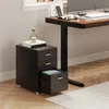 A dark gray filing cabinet is placed next to a wooden desk with computer monitors. Anteprima dell’immagine prodotto