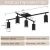 A diagram showing the dimensions and specifications of a black ceiling light fixture with five adjustable spotlights. Náhled obrázku produktu