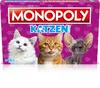 The image shows the front of a Monopoly Katzen board game box, featuring three cats and the game's title. Produktbild-Vorschau