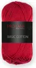 A ball of red yarn with a black label. Produktbild-Vorschau
