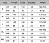 A table showing clothing sizes and measurements. Produktbild-Vorschau
