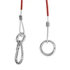 Two hanging metal cables with red plastic coating, each with a metal attachment. Produktbild-Vorschau