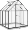 A greenhouse with a foundation frame, shown from the front with the door open. Voir les images du produit
