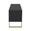 A side view of a black TV cabinet with a gold base, isolated on a white background. Produktbild-Vorschau