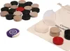 A collection of carrom pieces and a drawstring bag. Produktbild-Vorschau