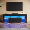 A modern black TV stand with blue LED lighting, displaying electronics and decor. Anteprima dell’immagine prodotto