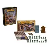 A board game expansion set is displayed on a white background, including the game box, rulebook, game board, and miniature figures. Produktbild-Vorschau