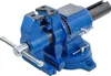 A blue metal vise with a silver handle is shown against a white background. Náhled obrázku produktu