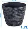 A black textured plant pot with dimensions and volume indicated. Anteprima dell’immagine prodotto