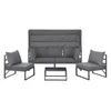 A grey outdoor lounge set with a sofa, two chairs, and a coffee table, presented on a white background. Produktbild-Vorschau