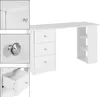 A white desk with drawers and shelves against a white background. Produktbild-Vorschau