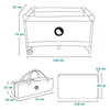 Diagrams showing the dimensions of a baby travel cot and its accessories. Produktbild-Vorschau