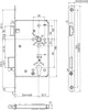 Technical drawing of a door lock mechanism with dimensions. Produktbild-Vorschau