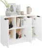 A white sideboard with open doors, displaying various decorative items and books inside. Anteprima dell’immagine prodotto