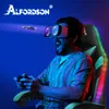 A man wearing a VR headset and playing a video game while sitting in a gaming chair. Produktbild-Vorschau