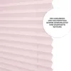 A close-up of a pink pleated blind with a circular overlay containing text. Produktbild-Vorschau