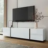 Mobile TV AIORBER in bianco lucido con gambe nere, anta a Anteprima dell’immagine prodotto 2