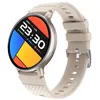 A smartwatch with a beige strap and a round face displaying the time and date. Anteprima dell’immagine prodotto