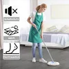 A woman is mopping the floor in a room with a bed in the background. There are icons on the left side of the image. Produktbild-Vorschau