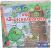 The image shows the front of a board game box, featuring a cartoon frog and various food items. Produktbild-Vorschau