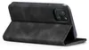 A black flip case for an iPhone is shown from a side angle, propped open. Produktbild-Vorschau