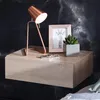 A bedside table with a lamp, picture frame, and plant. Náhled obrázku produktu