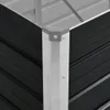 A close-up view of the corner of a black and silver raised garden bed. Produktbild-Vorschau