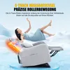 A woman is shown floating above a massage chair, with text overlay describing the chair's features. Voir les images du produit