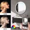 A collage showing a woman's profile in different lighting conditions and a bathroom vanity with a lit mirror. Produktbild-Vorschau