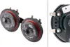 Two car horns are shown against a white background, with a close-up of one horn's electrical connection on the right. Náhľad obrázku produktu