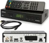 A digital satellite receiver, remote control, and HDMI cable are displayed against a white background. Produktbild-Vorschau
