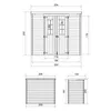 Technical drawing and dimensions of a wooden garden house. Podgląd zdjęcia produktu
