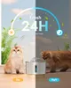 A split image showing a cat fountain in use during the day and night, with two cats. Produktbild-Vorschau