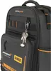 A close-up view of a black backpack with orange accents, featuring a set of keys attached to a clip. Podgląd zdjęcia produktu