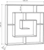 A line drawing of a modern, geometric bookshelf with dimensions indicated. Anteprima dell’immagine prodotto