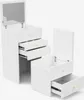 A white vanity set with a mirror and drawers, shown from a slightly elevated angle. Produktbild-Vorschau
