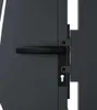Close-up of a dark gray metal gate handle and lock mechanism. Produktbild-Vorschau